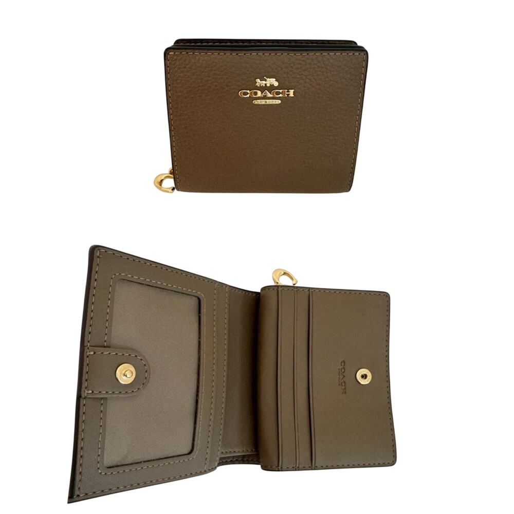 Coach Snap Wallet with ID Window Refined Leather C Charm in Dark Stone C2862